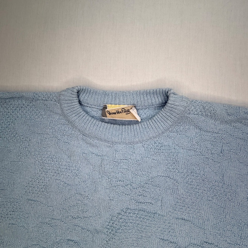Diane Von Furstenberg‎ Womens Blue Textured Knit Short Sleeve Sweater Top